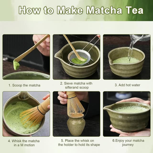 Detalle de HAPLOVE Premium Matcha Tea Set with Bamboo Whisk, Bowl Scoop & Holder – complete matcha making kit