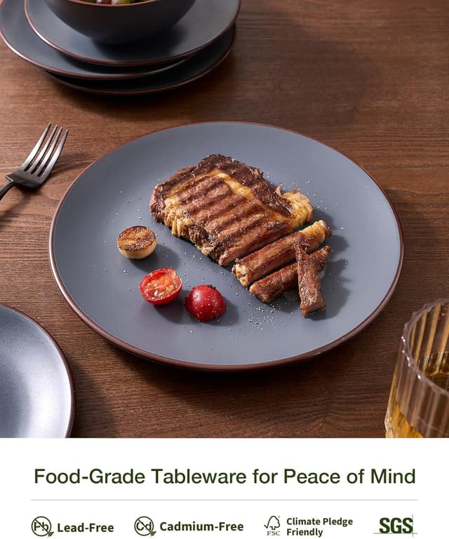 Detalle 2 de Famiware Venus Stoneware Plates and Bowls Set (12-Piece) in Matte Charcoal