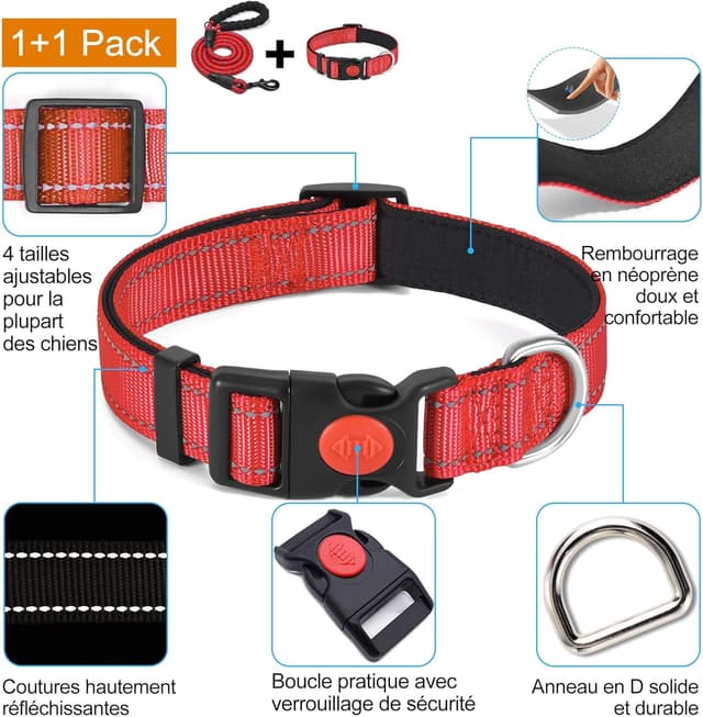 Detalle de Collier réfléchissant haapaw rembourré en néoprène réglable