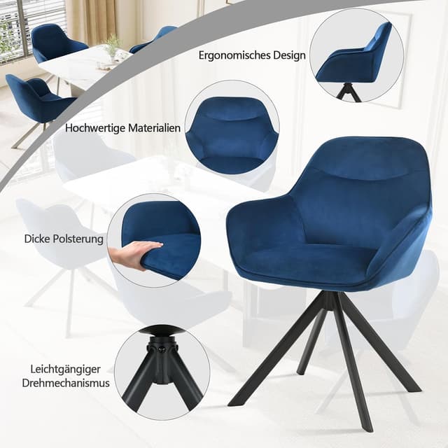 Detalle de Goeurvant set di 4 sedie da pranzo girevoli con braccioli in velluto blu scuro