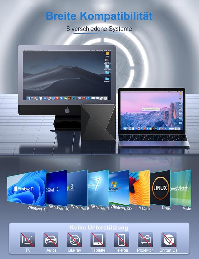 Detalle 2 de Umaniy Externes CD DVD Laufwerk USB‑3.0 & USB‑C 📀