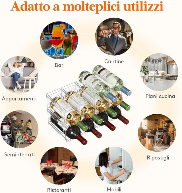 Thumbnail 6 de Lifewit portabottiglie da frigo in plastica per 12 bottiglie, 3 livelli impilabili