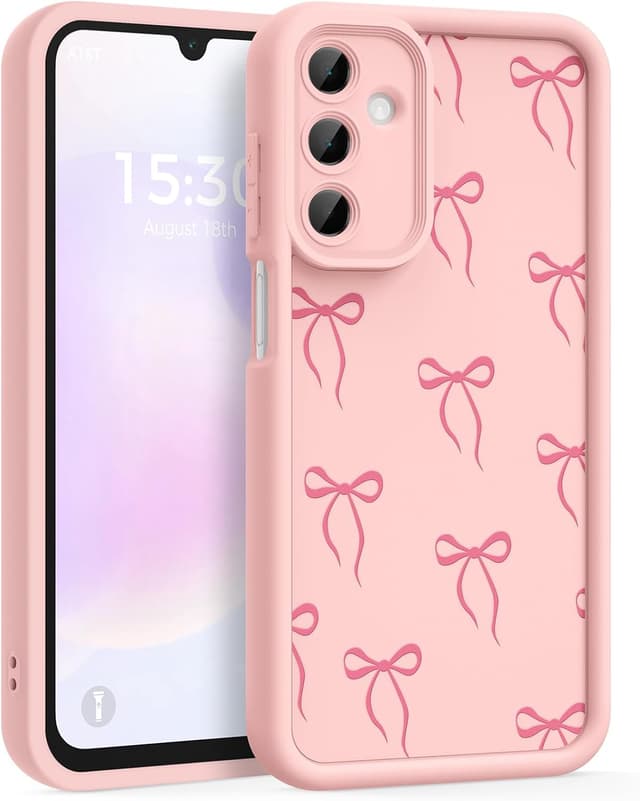 Detalle de FUXICASE Case for Samsung Galaxy A16 5G (Pink Bow) — Soft TPU/Silicone-Style Girly Protective Cover