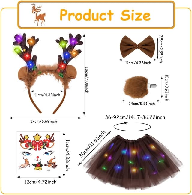 Detalle de Set costume da renna per bambina AOOWU (5 pezzi) con LED