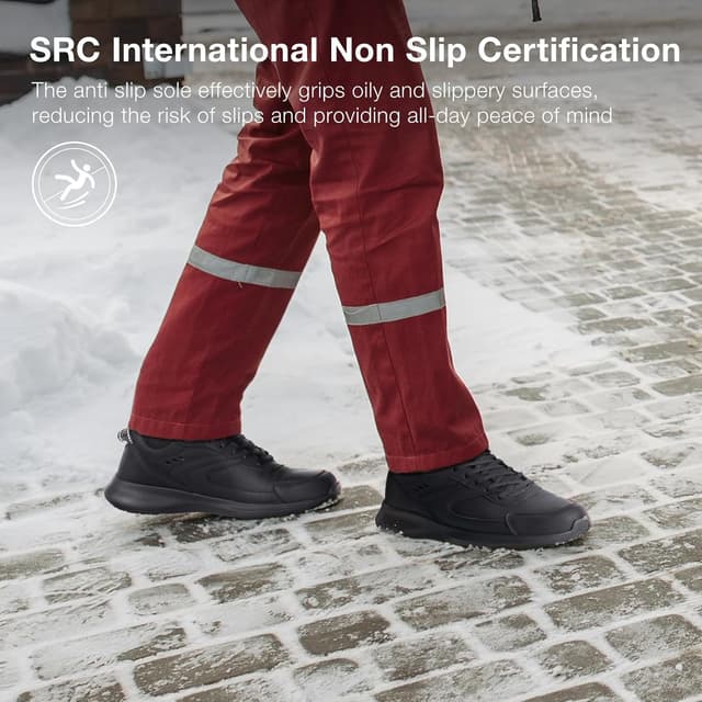 Detalle 2 de SPIEZ Non Slip Chef Shoes – Lightweight Men’s Work Trainers with SRC Certification, Water-Repellent Black (UK 6.5–11)