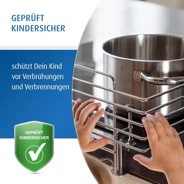 Detalle de reer CLASSIC Herdschutzgitter aus Edelstahl (65 cm) – stabile Kindersicherung für Ceran & Induktion