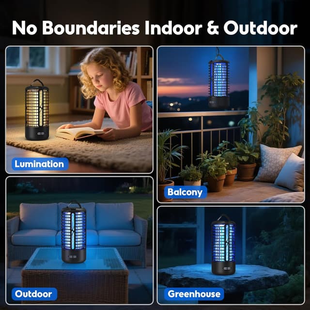 Thumbnail 6 de Dnenellr Lampada Antizanzare elettrica 3000V UV LED sospendibile IPX4 (nero)