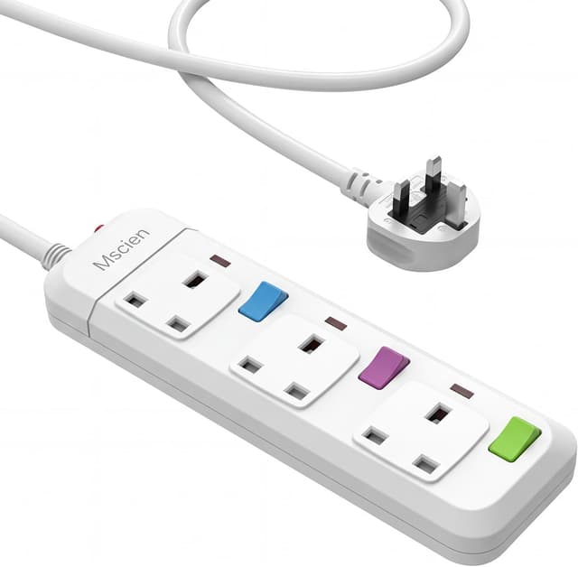 Detalle de Mscien 1 Metre Extension Lead 3-Way with Individual Switches & Fused Protection (2500W)