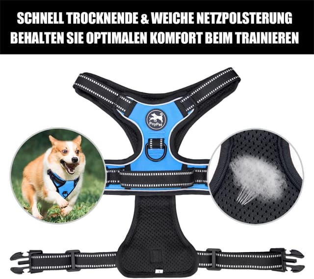 Thumbnail 6 de PoyPet No Pull Hundegeschirr Blau Größe M