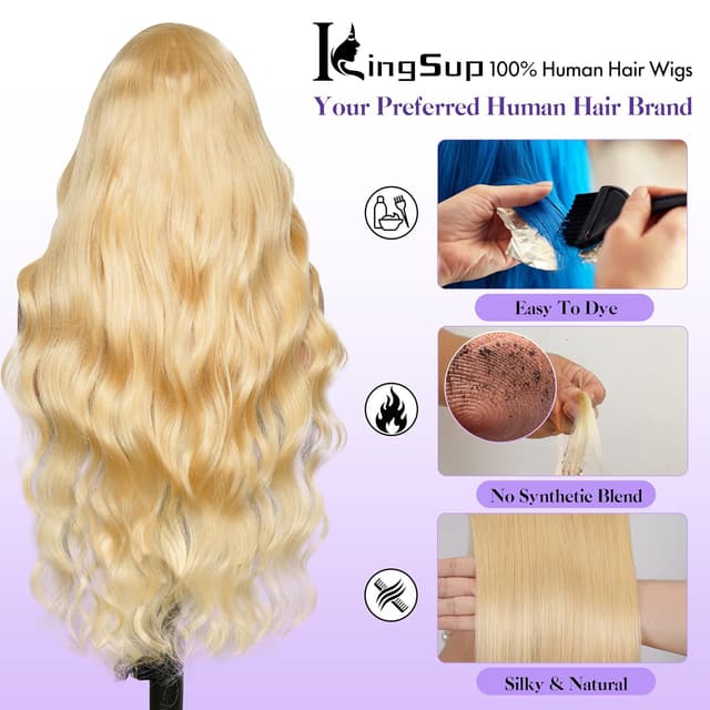 Detalle de 613 13x6 Lace Front Wig (Human Hair) 250 Density, 30 Inch Body Wave Blonde HD Lace Frontal