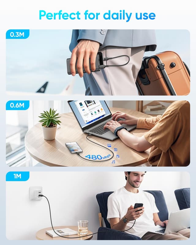 Detalle 2 de SUNGUY USB-A auf USB-C Kabel 3 m (3 A), Silikonkabel für Carplay & Android Auto