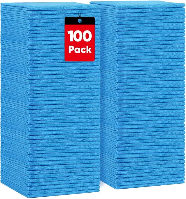 Detalle de HOMEXCEL Blue Microfiber Cleaning Cloths 100 Pack (11.5 x 11.5 in) — Lint-Free Reusable Rags