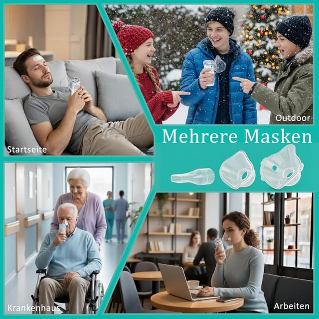 Detalle 2 de Inhalationsgerät für Erwachsene & Kinder mit Countdown-Timer, Selbstreinigung und 2 Masken (USB, leise)