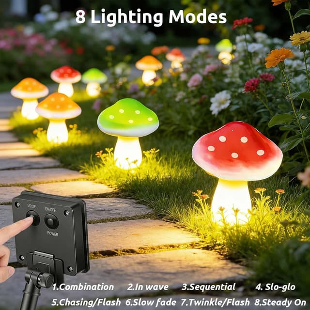 Detalle de Joycome décorations solaires de jardin à 6 LED en forme de champignon (IP65)