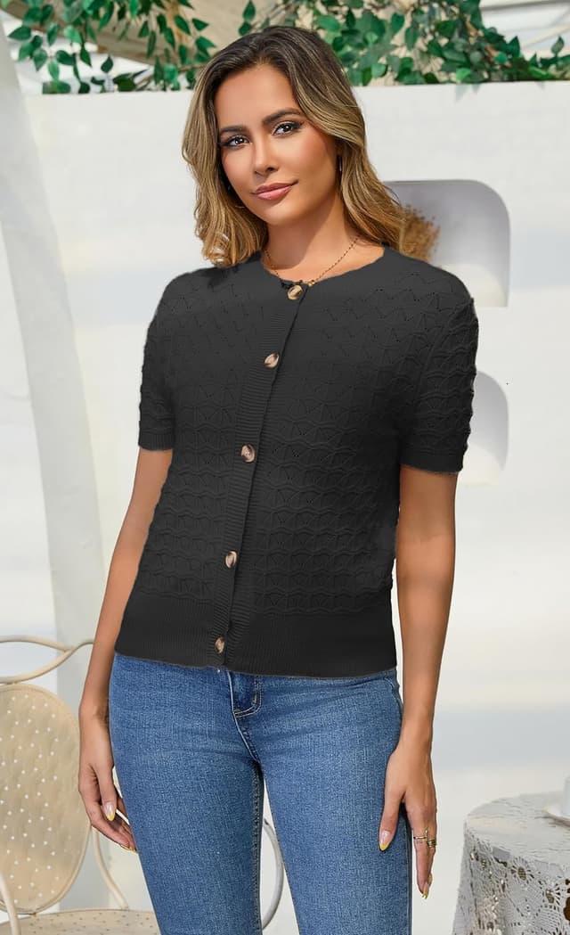 Detalle 2 de Enjyam Damen Strickjacke Rundhals Cardigan