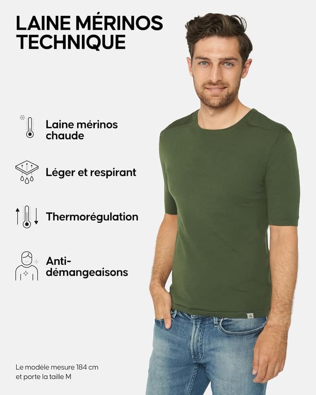Detalle de DANISH ENDURANCE T-shirt couche de base en laine mérinos (manches courtes) pour homme