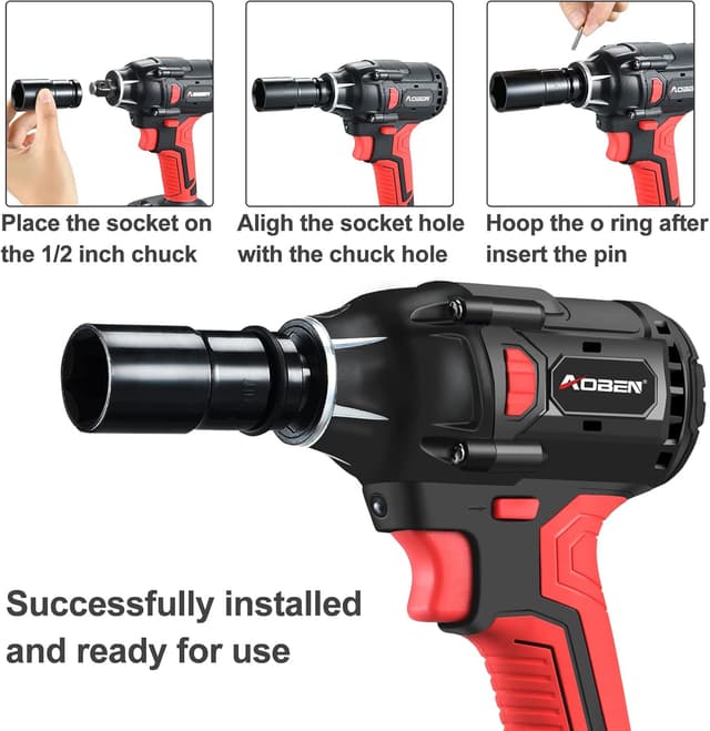 Detalle 2 de AOBEN 21V Cordless Impact Wrench (400 N.m Max Torque, 3000 RPM) with 4.0Ah Battery + 6 Socket Set