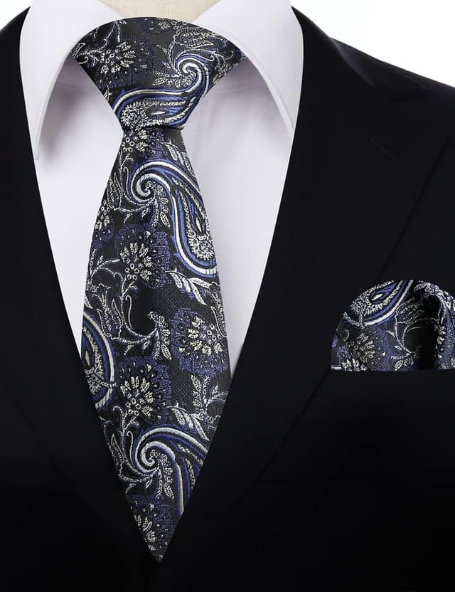 Detalle 1 de Alizeal men’s paisley tie and pocket square set (tie & hanky) for party, business and wedding wear