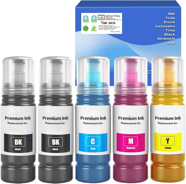 Detalle de TONTINTA E104 flaconi di inchiostro compatibili a 5 colori per stampanti serie ET (ET-2710/ET-2720/ET-2810/ET-4800)