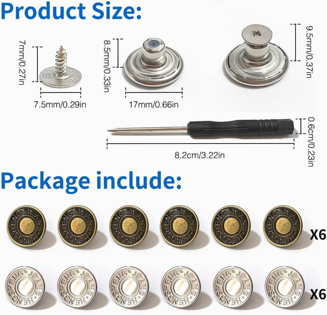 Detalle de ANMOYIXIA 12 Ersatzknöpfe für Jeans (17 mm) – abnehmbare Knöpfe ohne Nähen mit Schraubendreher