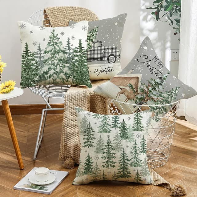 Thumbnail 5 de Ni-JASW Christmas Pillow Covers, 18x18 inch, Set of 4 ⚡