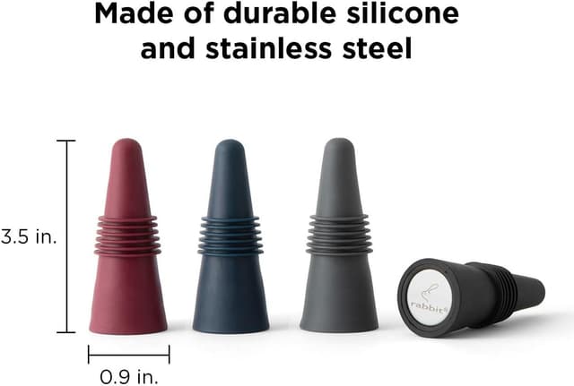 Detalle de Rabbit W6121 Bottle Stoppers Set of 4 (Multicolor) — Airtight Silicone & Stainless Steel Caps