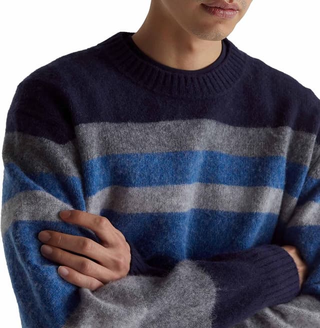 Detalle de United Colors of Benetton Maglia Uomo in 100% lana vergine con girocollo e righe 103mk10ar