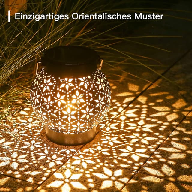 Detalle de Görvitor Solarlaterne für Außen (2er-Set) IP65 – Metall, warmweißes LED-Licht für Garten, Balkon & Terrasse