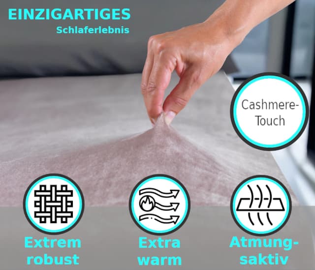 Detalle de MALIKA Premium Cashmere-Touch Spannbettlaken Jersey Fleece, Taupe – 180-200 x 200 cm