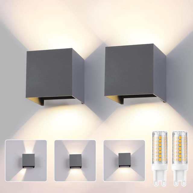 Detalle de Wisdom Line applique LED da esterno/interno IP65 2 pezzi, 9W 4000K bianco freddo, G9 (grigio scuro) per giardino e ingresso