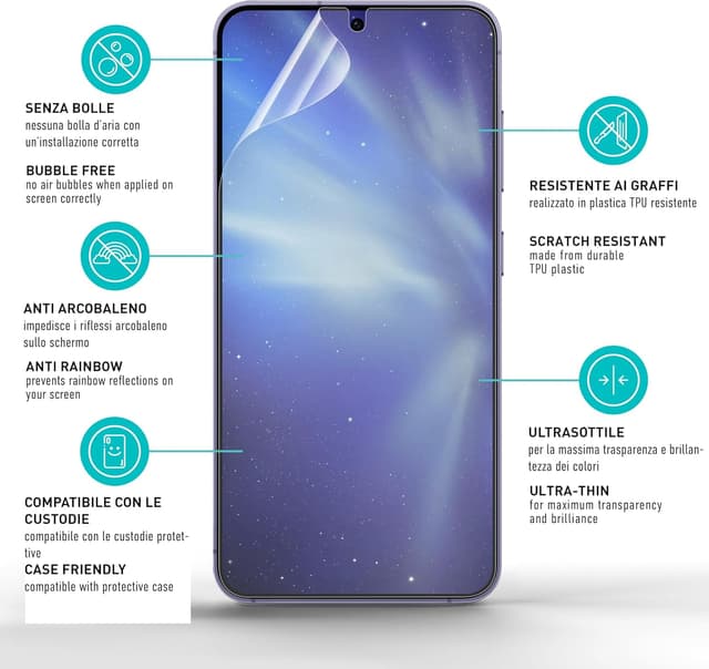 Detalle de smartect Pellicola protettiva TPU opaca (2 pezzi) per Samsung Galaxy S25: anti-impronte e anti-bolle
