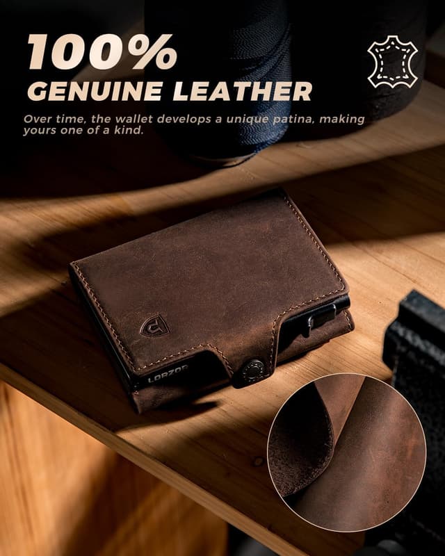 Detalle de LORZOR Card Wallet Slim with XXL Coin Pocket – RFID-blocking leather card holder