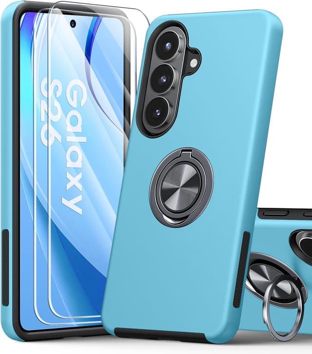 Detalle de AOUIA Schutzhülle für Samsung Galaxy S26 (6,3 Zoll) mit 2x Panzerglas – 3-in-1 Set inkl. 360° Ring-Kickstand