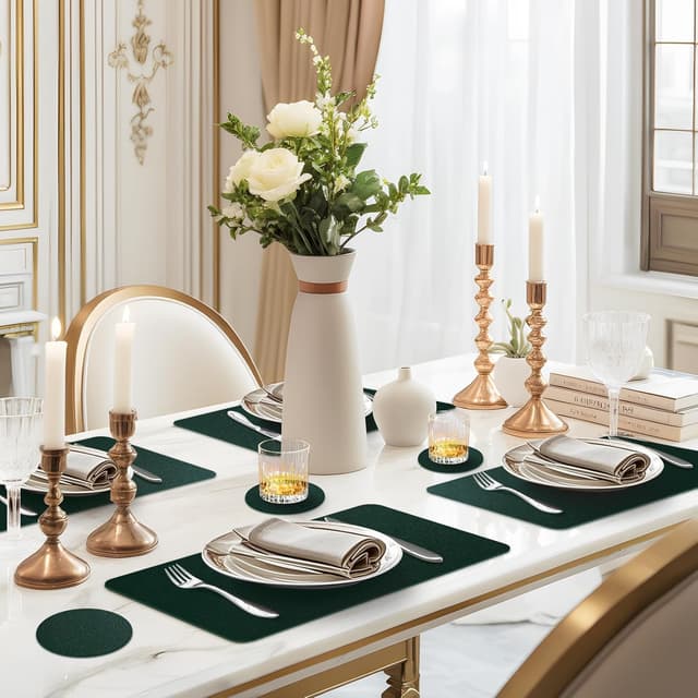 Detalle de APLKER Tischset Lederoptik im 6er Set – abwaschbar, doppelseitig, hitzebeständig (Grün)