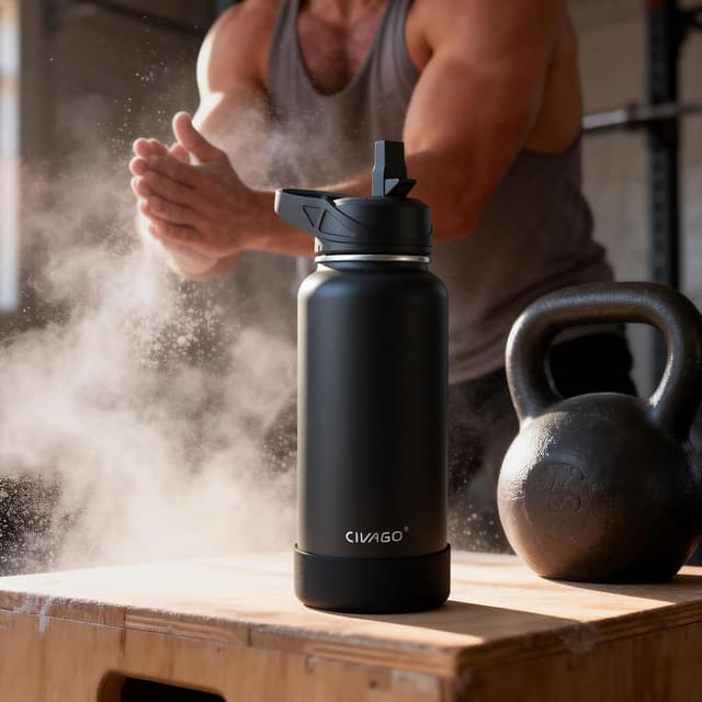 Thumbnail 6 de CIVAGO insulated stainless steel water bottle with straw (750ml) in black