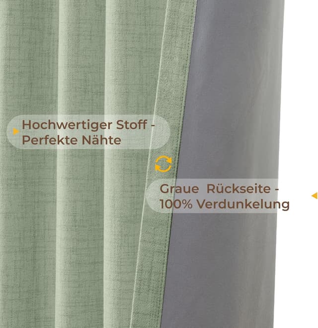 Detalle 2 de INOVADAY 100% Verdunklungsvorhänge (2er-Set) blickdicht & Thermovorhang, Salbeigrün, 245 x 140 cm