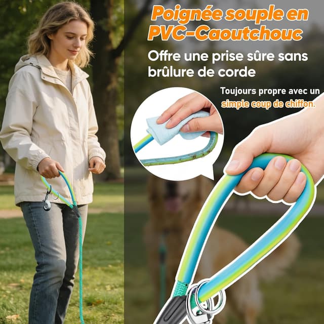 Detalle 1 de Aystkniet longe pour chien avec crochets pivotants, laisse de dressage en corde (jusqu’à 20 m)