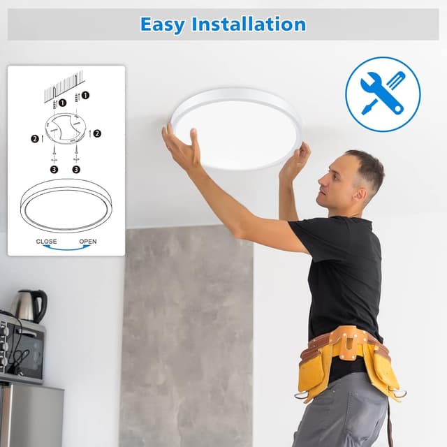 Detalle de Defurhome Bathroom Ceiling Light Ø22CM 18W 1500LM, 5000K IP54 (Flush, Dome, White)