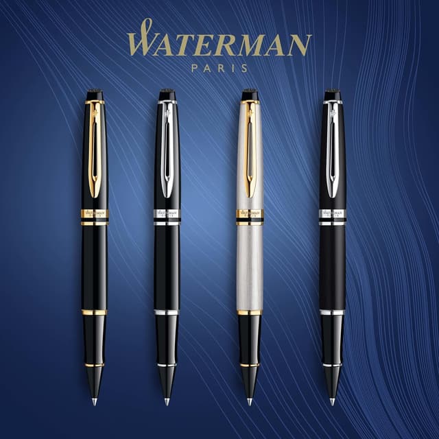 Detalle 2 de Waterman Expert Tintenroller im hochglänzenden Schwarz mit 23-K-Gold-Zierteilen (feine Spitze) – in Geschenkbox