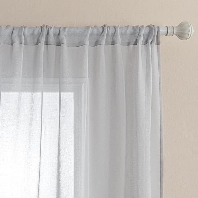 Detalle de MYSKY HOME 2er-Set durchsichtige Voile-Gardinen (Jr. Stangentasche) in Grau, 225 x 140 cm