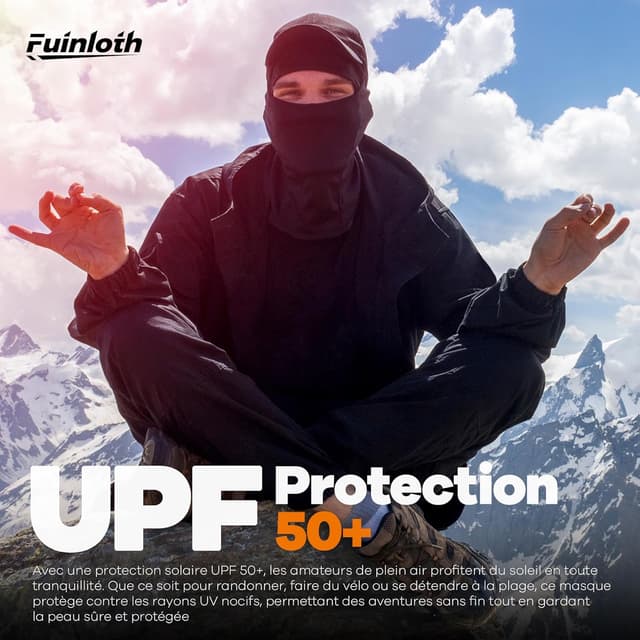 Detalle de fuinloth Cagoule moto/balaclava avec masque – protection UV UPF50+, séchage rapide et anti-vent