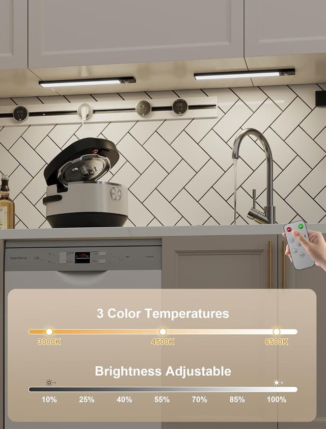 Detalle de 2er-Set magnetische Schrankbeleuchtung (20 cm) mit 70 LEDs, Bewegungsmelder, dimmbar & Fernbedienung, 3 Farbtemperaturen