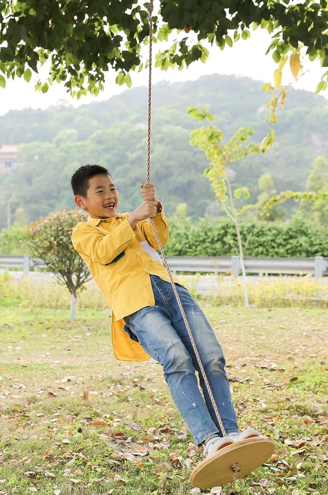 Thumbnail 2 de PLAYBERG Wooden Round Disc Plate Swing Seat with Hanging Rope