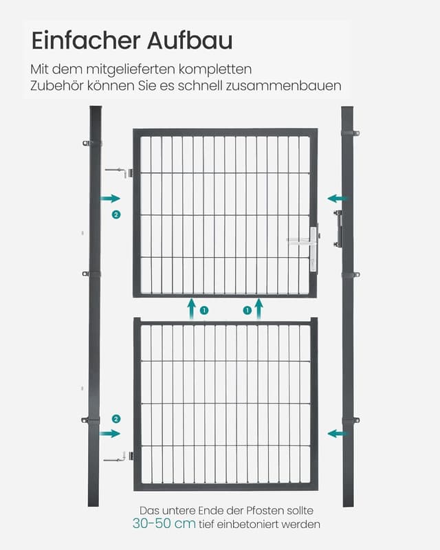 Thumbnail 6 de SONGMICS abschließbares Gartentor aus verzinktem Stahl, grau – 106 x 160 cm (GGD216GZ01)
