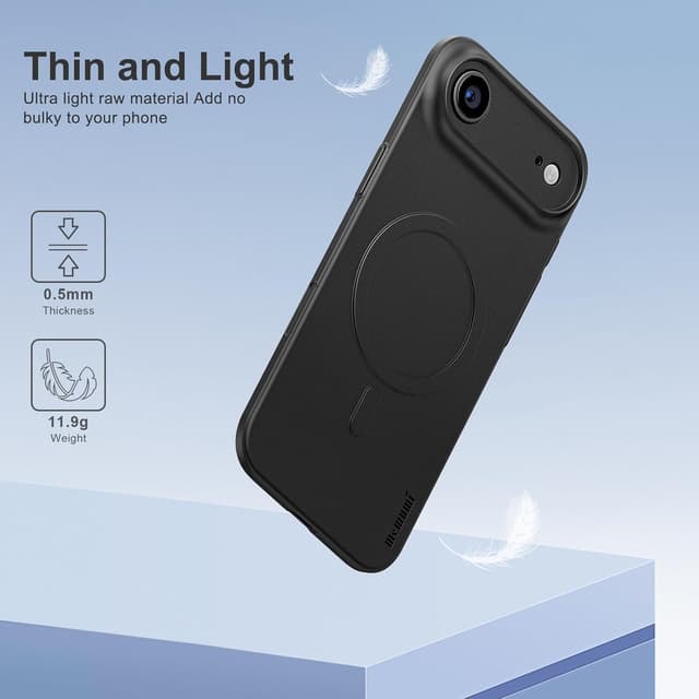 Detalle 2 de memumi Magnétique Coque ultra mince 0,3 mm pour iPhone Air (6,5 pouces, 2025) finition mate antidérapante – Noir