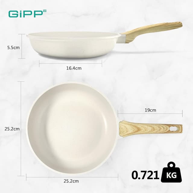 Detalle de GiPP 24cm White Granite Non-Stick Skillet Frying Pan with Heat-Resistant Handle (PFOA Free)