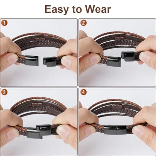 Thumbnail 2 de Aucuu Pulsera de Cuero Trenzado para Hombre