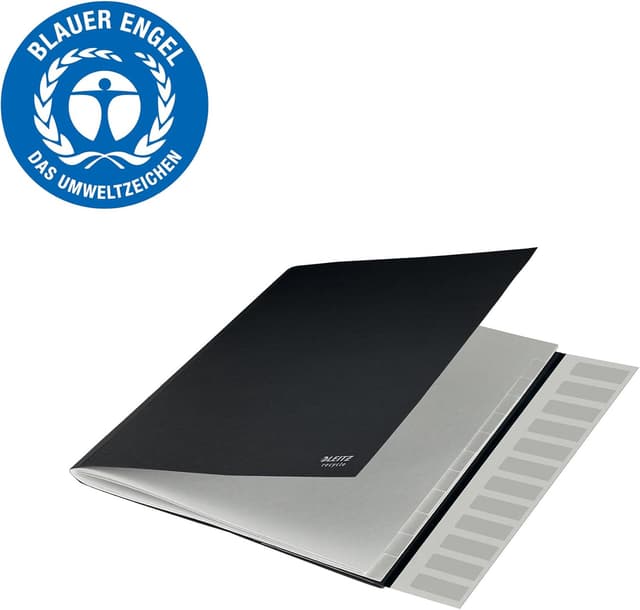 Detalle de Leitz Recycle Libro Monitore in cartone A4 con 12 scomparti e fasce elastiche angolari, nero 39150095
