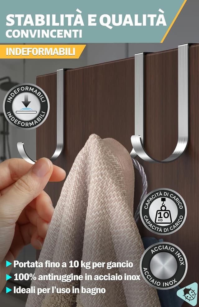 Detalle 1 de Menz appendiaccappatoio da bagno da 1,6 mm, set da 10 pezzi con gancio porta e listello