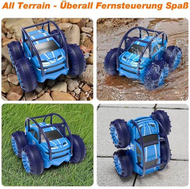 Detalle de MaxTronic Direktladung Amphibien RC Stunt-Auto mit LED, 360° Flips und 4WD (2.4G) – wasserdichtes MonsterTruck-Spielzeug